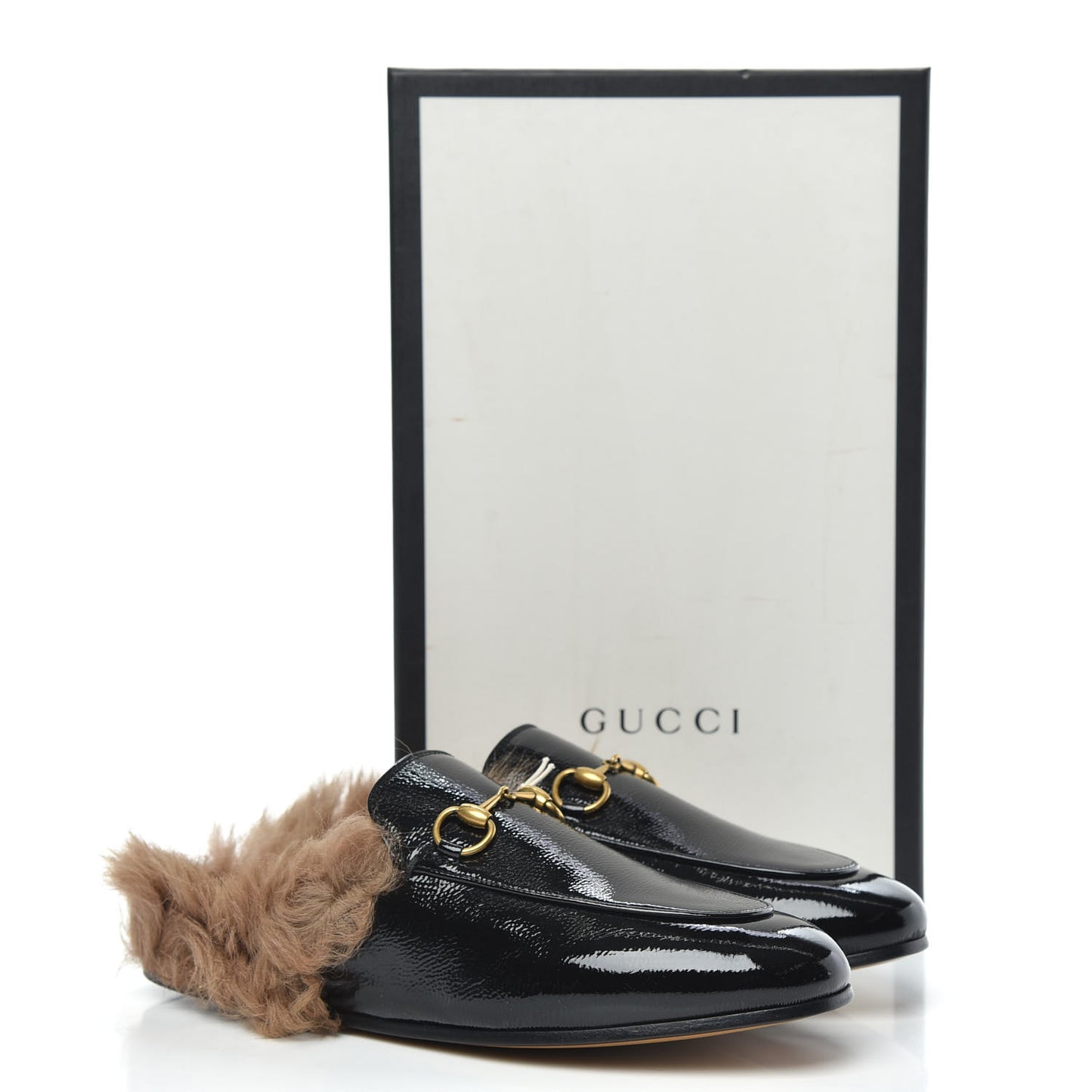 Patent Fur Womens Princetown Slippers 37.5 Black