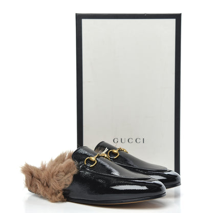 Gucci Patent Fur Womens Princetown Slippers 37.5 Black 8 of 8