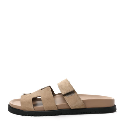 Hermes Suede Goatskin Womens Chypre Sandals 41 Beige Argile 1 of 10