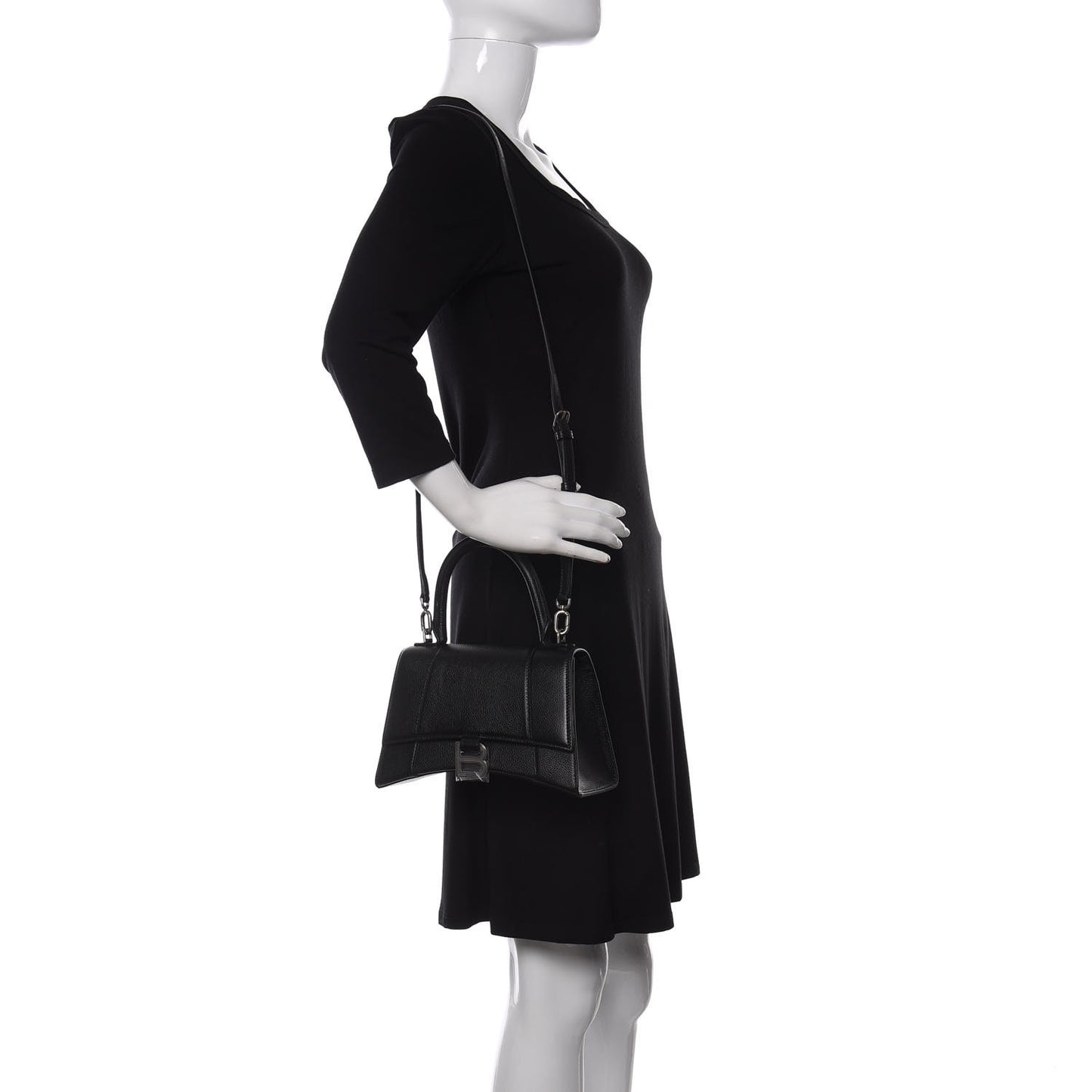 Grained Calfskin Small Hourglass Top Handle Bag Black