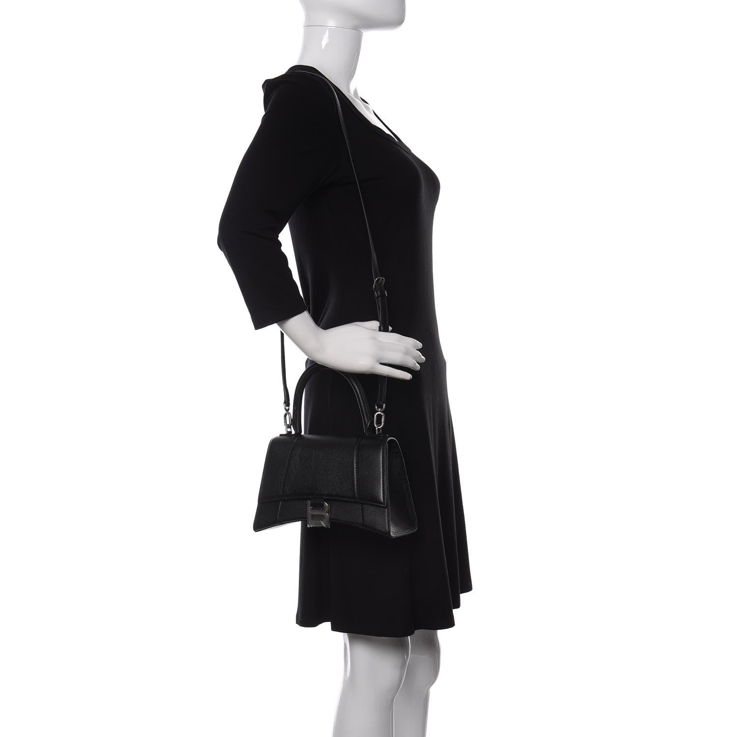 Balenciaga Grained Calfskin Small Hourglass Top Handle Bag Black 2 of 11