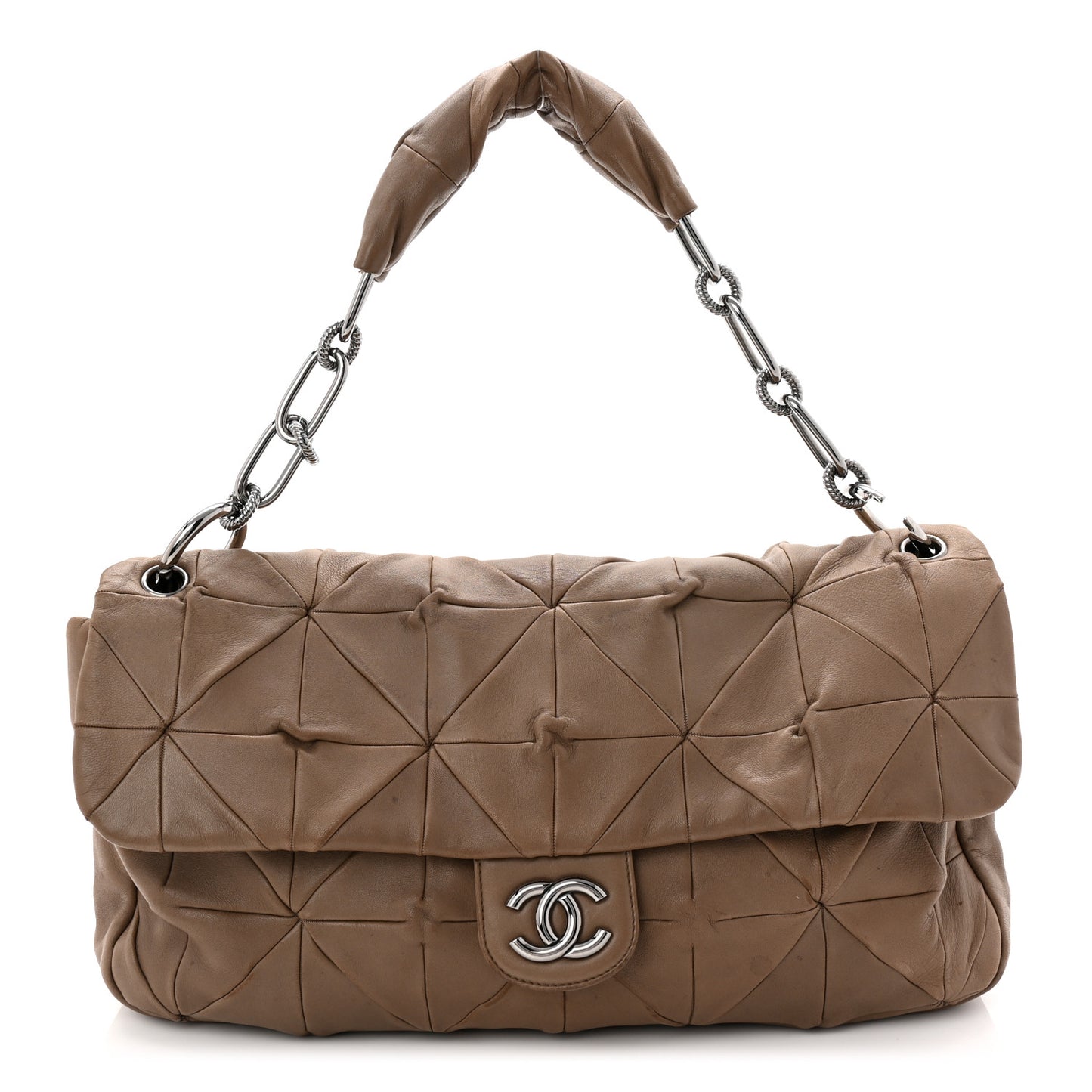 Lambskin Quilted Jumbo Origami Soft Squares Flap Khaki