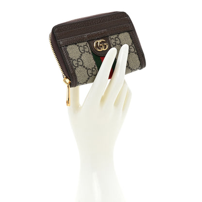Gucci GG Supreme Monogram Textured Dollar Calfskin Web Ophidia Zip Around Card Case Wallet Beige Ebony New Acero 2 of 10