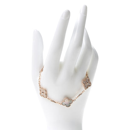 Van Cleef & Arpels 18K Rose Gold Diamond Gray Mother of Pearl 5 Motifs Vintage Alhambra Bracelet 2 of 8