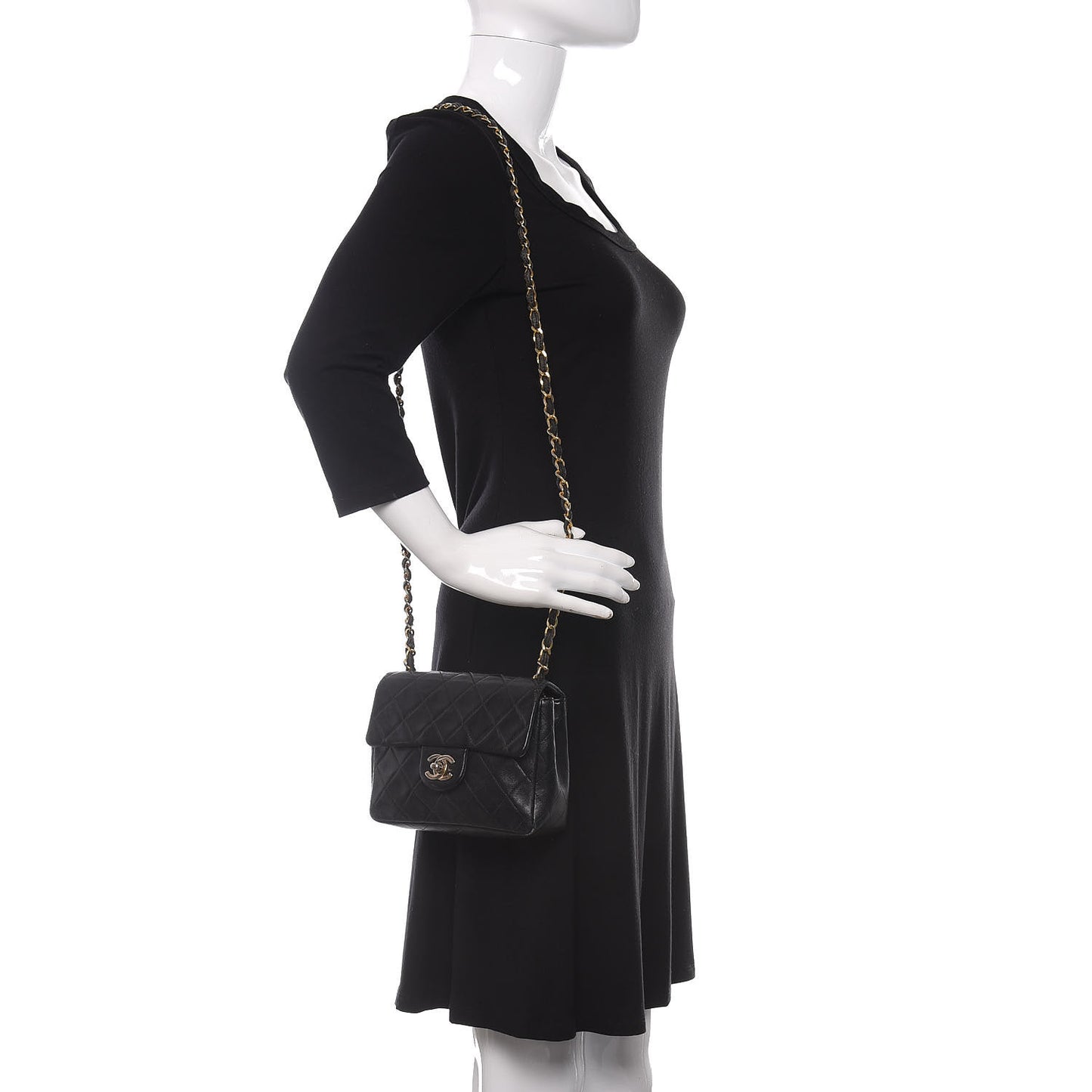 Lambskin Quilted Mini Square Flap Black