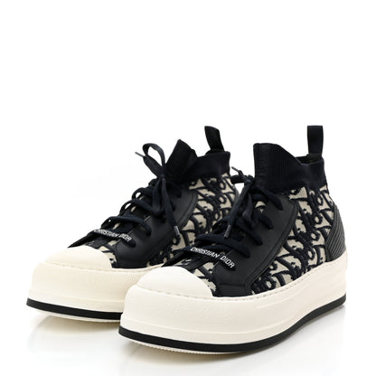 Christian Dior Technical Knit Calfskin Oblique Womens Walk'n Dior Mid Top Sneakers 38.5 Deep Blue 3 of 8