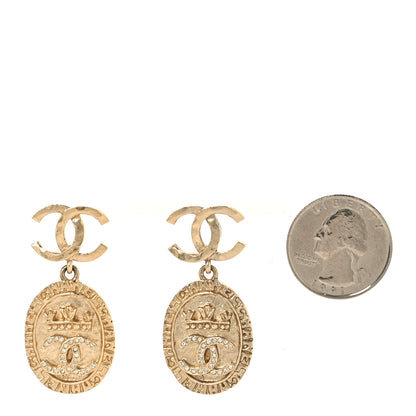 Chanel Crystal CC Medallion Drop Earrings Gold 2 of 4