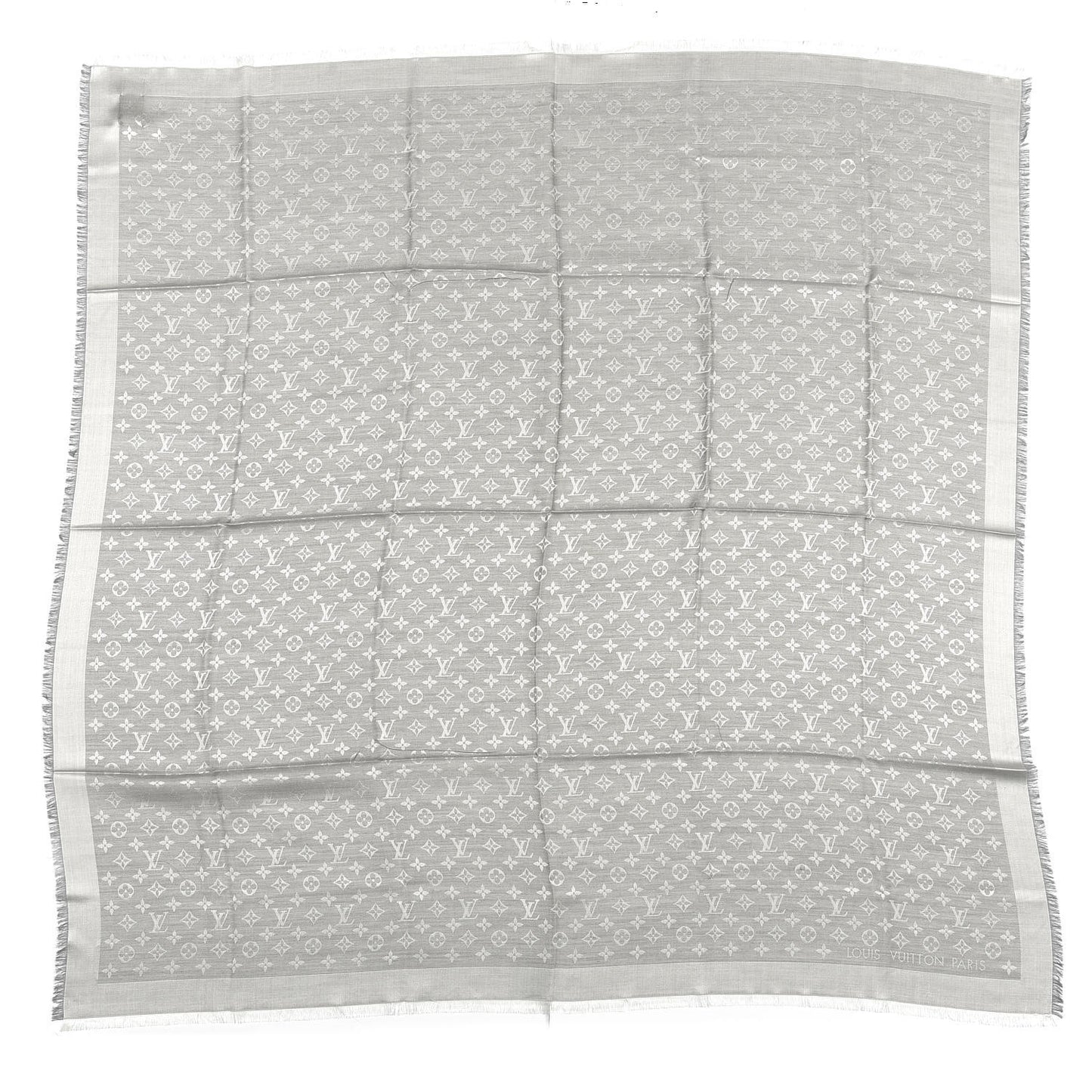 Wool Silk Monogram Denim Shawl Grey