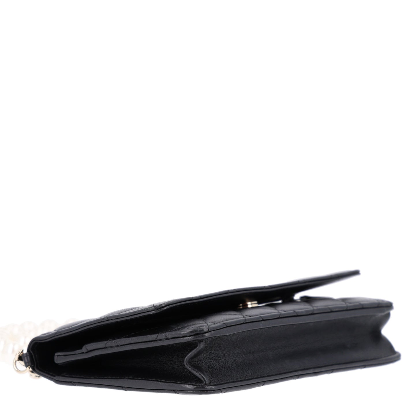 Lambskin Quilted Pearl Wallet On Chain WOC Black