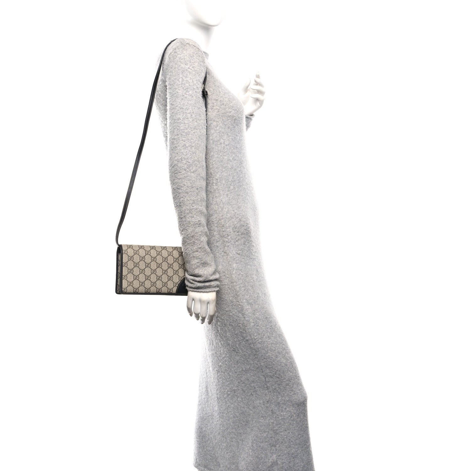 Gucci GG Emblem Monogram Wallet With Strap Beige Ebony Black 2 of 11