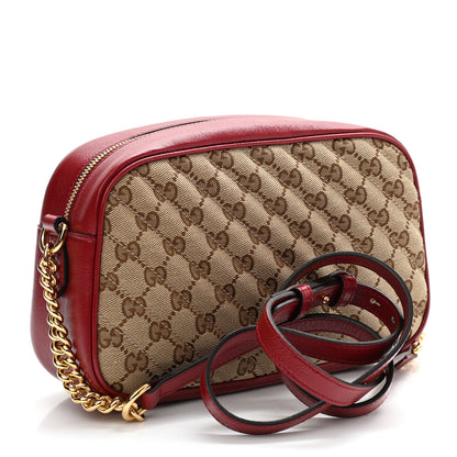 Gucci Monogram Azalea Calfskin Matelasse Diagonal Small GG Marmont Chain Shoulder Bag Beige Ebony New Cherry Red 3 of 13