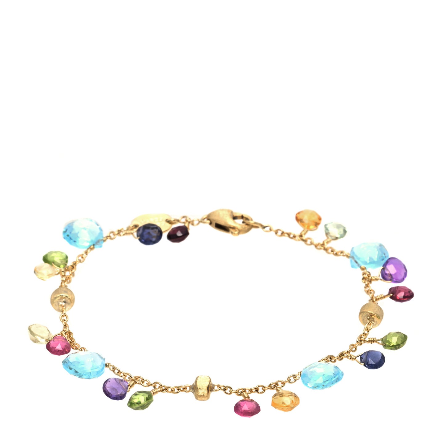 18K Yellow Gold Multi Gemstone Blue Topaz Paradise Single Strand Bracelet