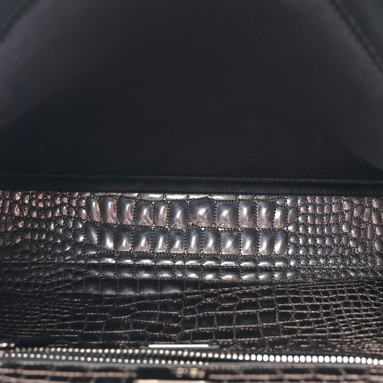 Fendi Vitello Dolce Marmol Patent Crocodile Trapuntata Large Peekaboo Iconic Satchel Black Fumo 6 of 15