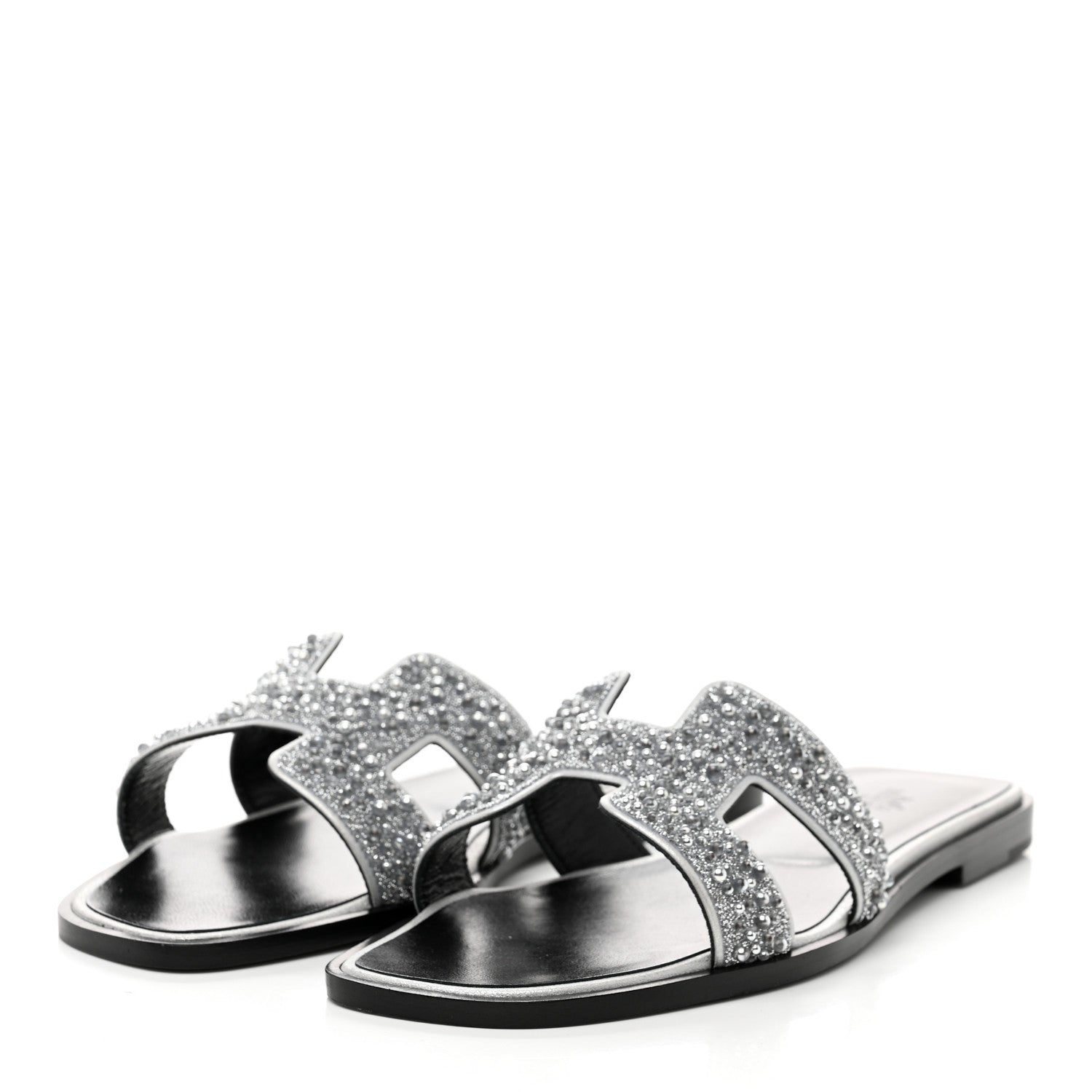 Hermes Velvet Goatskin Crystal Beads Oran Sandals 38.5 Gris Argente 3 of 9