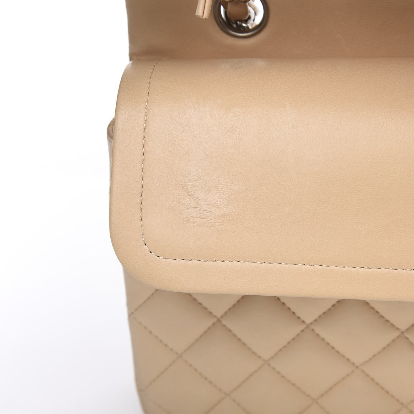 Lambskin Quilted Medium Double Flap Beige