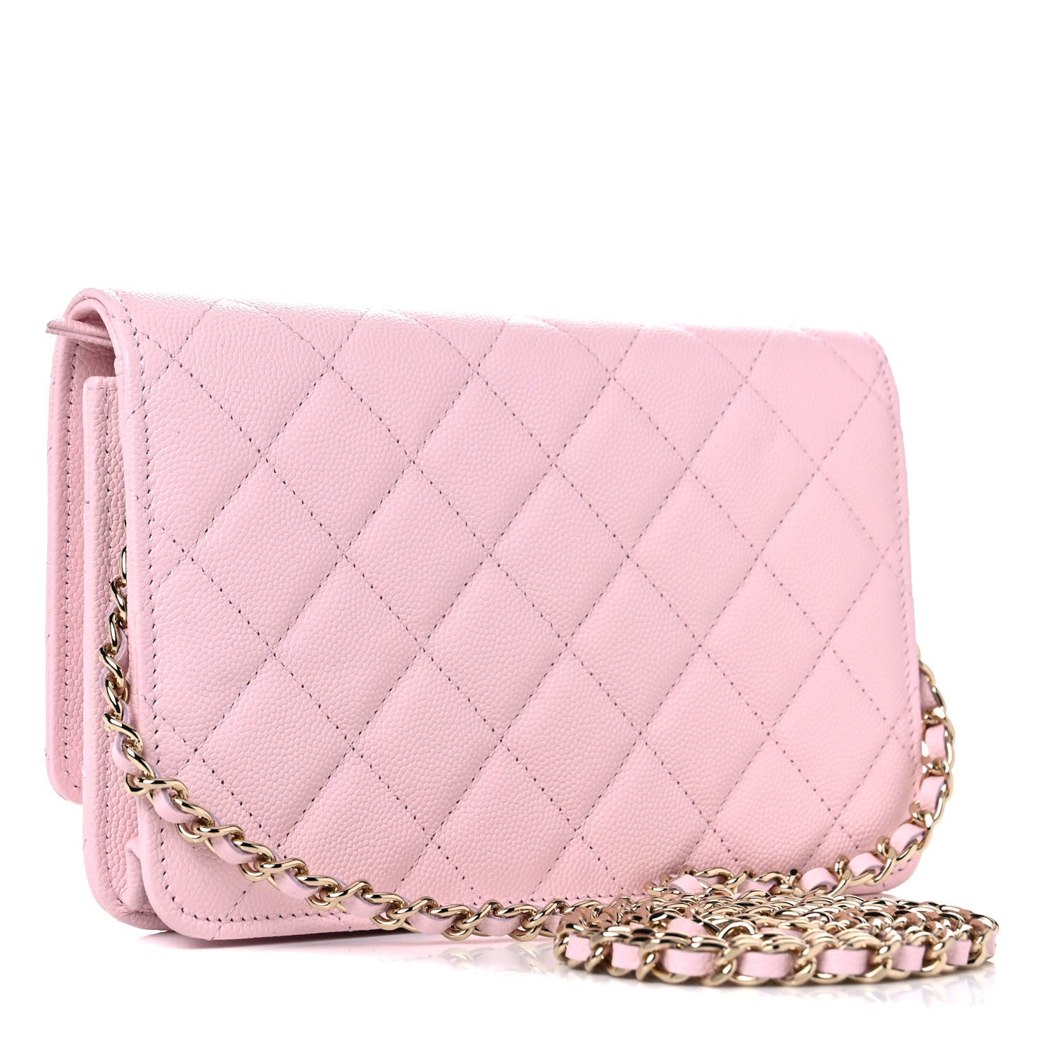 Chanel Caviar Quilted Crystal CC Wallet On Chain WOC Light Pink 3 of 11