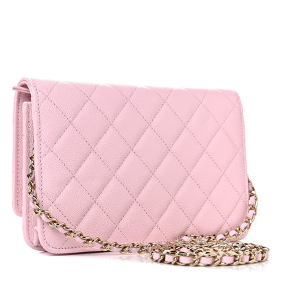 Chanel Caviar Quilted Crystal CC Wallet On Chain WOC Light Pink 3 of 11