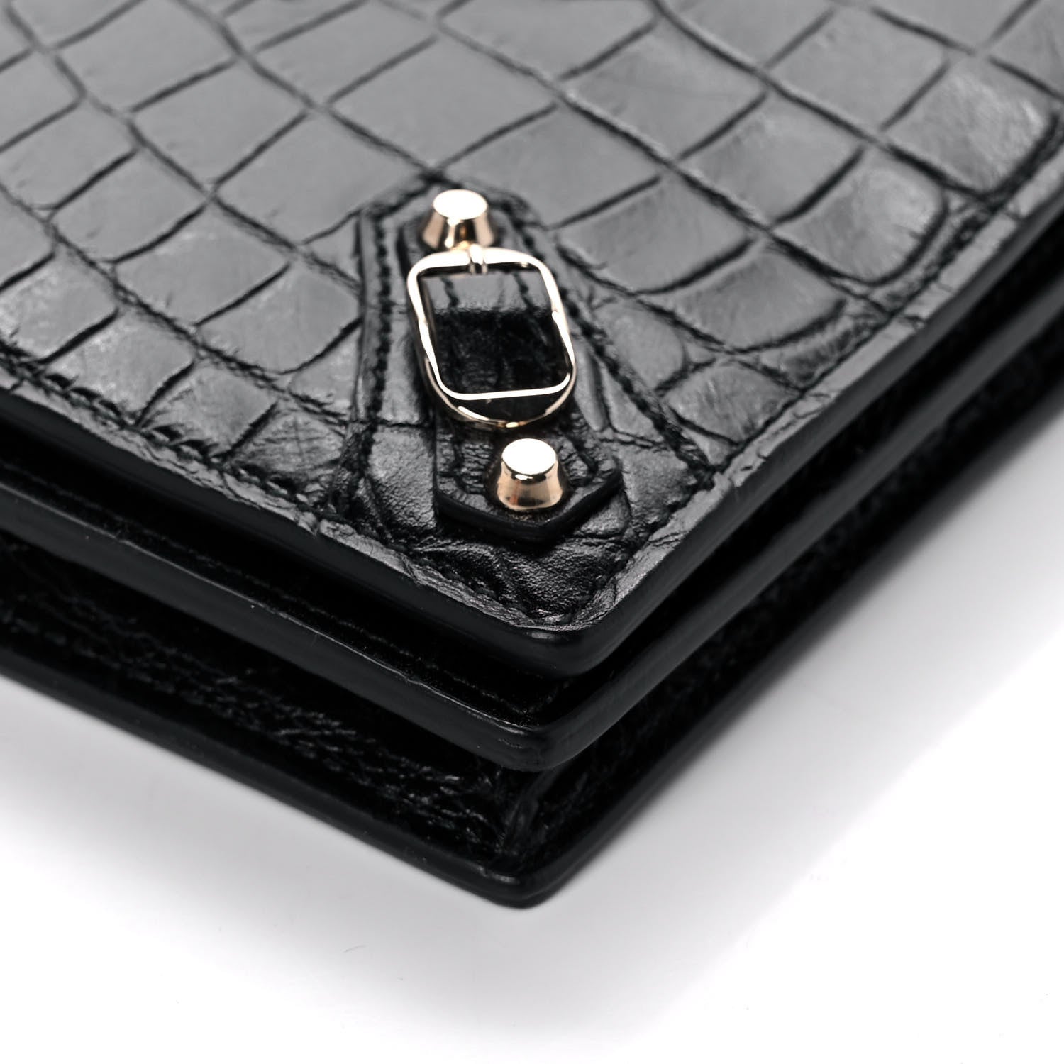 Balenciaga Calfskin Crocodile Embossed Classic Silver Hardware Wallet on Chain Black 9 of 9