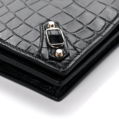 Balenciaga Calfskin Crocodile Embossed Classic Silver Hardware Wallet on Chain Black 9 of 9
