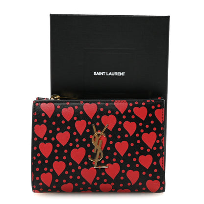 Saint Laurent Calfskin Heart Print Monogram Fragments Wallet Black Red 7 of 7