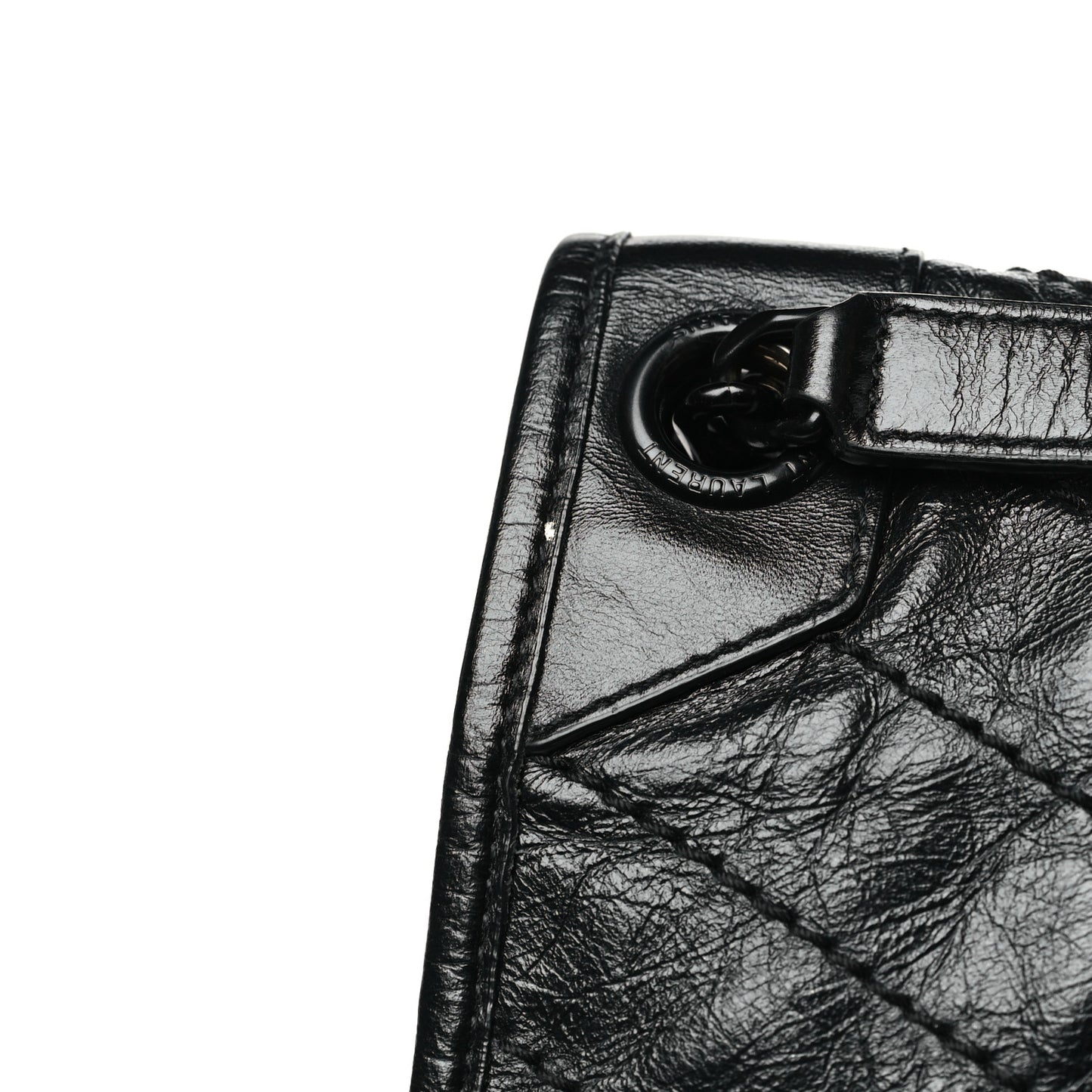 Crinkled Calfskin Matelasse Monogram Medium Niki Chain Satchel Black