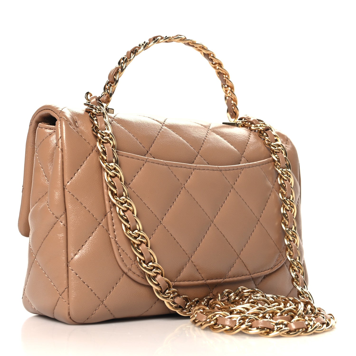 Chanel Lambskin Quilted Mini Chain Top Handle Rectangular Flap Beige 3 of 10