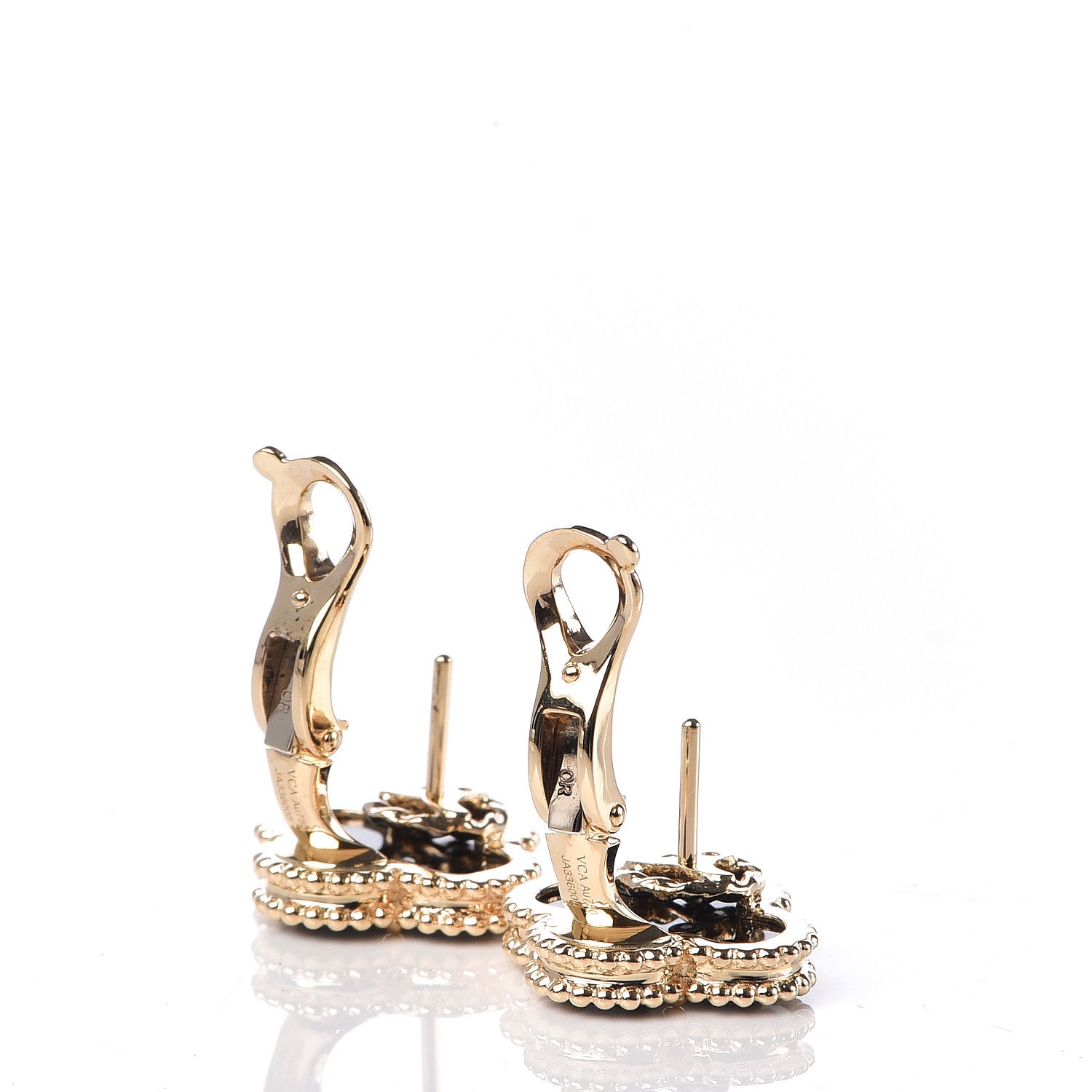 Van Cleef & Arpels 18K Yellow Gold Black Onyx Vintage Alhambra Earrings 3 of 5