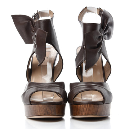 Valentino Garavani Nappa Bow Wedge Sandals 38.5 Brown 2 of 8