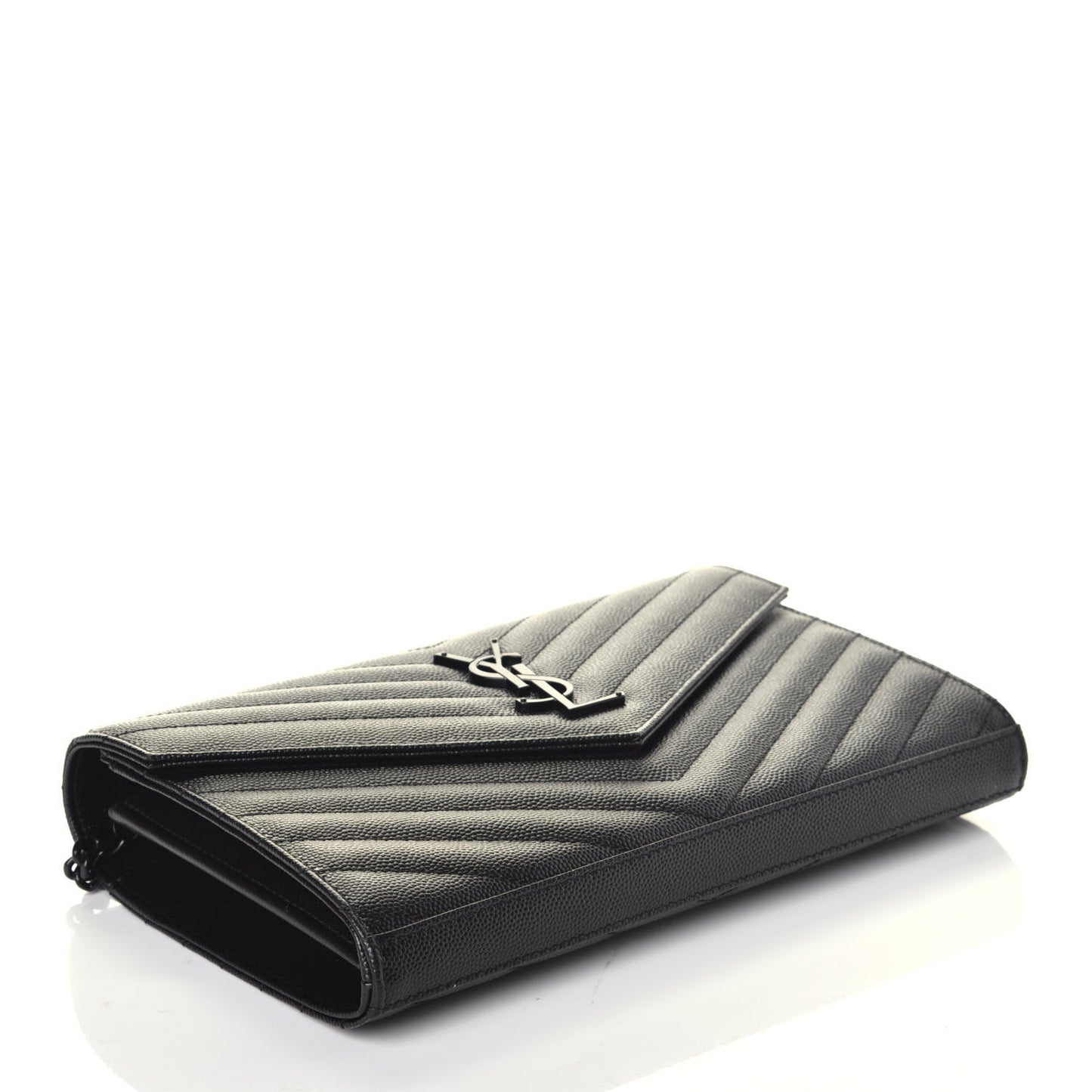 Grain De Poudre Matelasse Chevron Monogram Chain Wallet Black