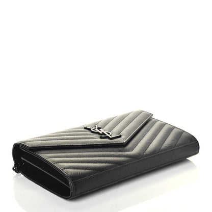Saint Laurent Grain De Poudre Matelasse Chevron Monogram Chain Wallet Black 4 of 9