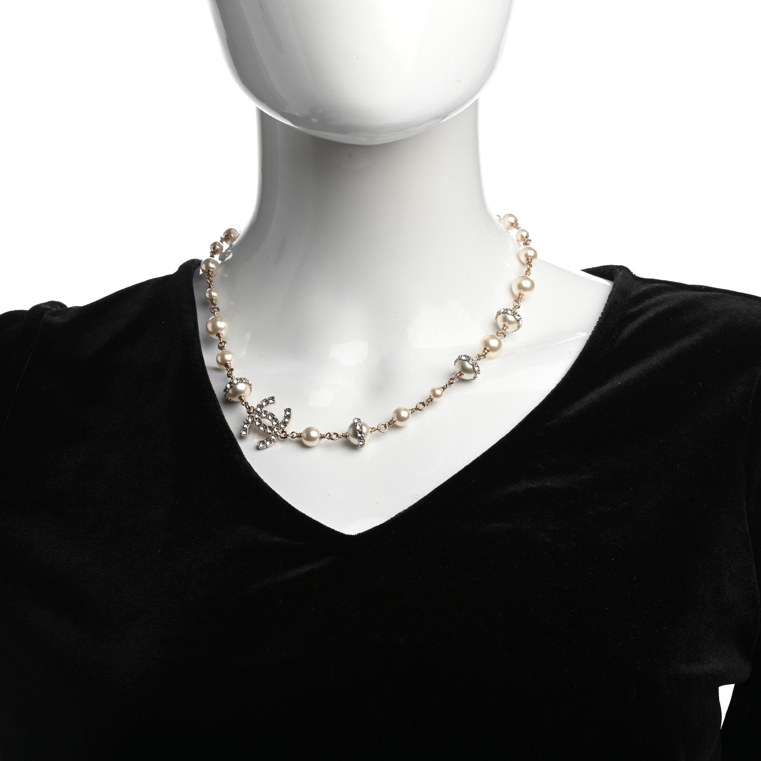 Chanel Crystal Pearl CC Long Necklace Gold 2 of 5