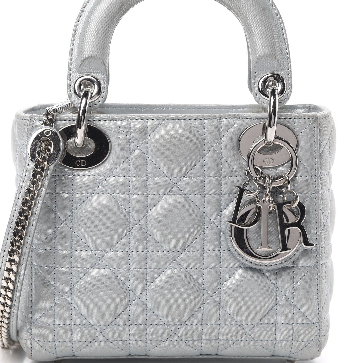 Metallic Nubuck Cannage Mini Lady Dior Light Blue