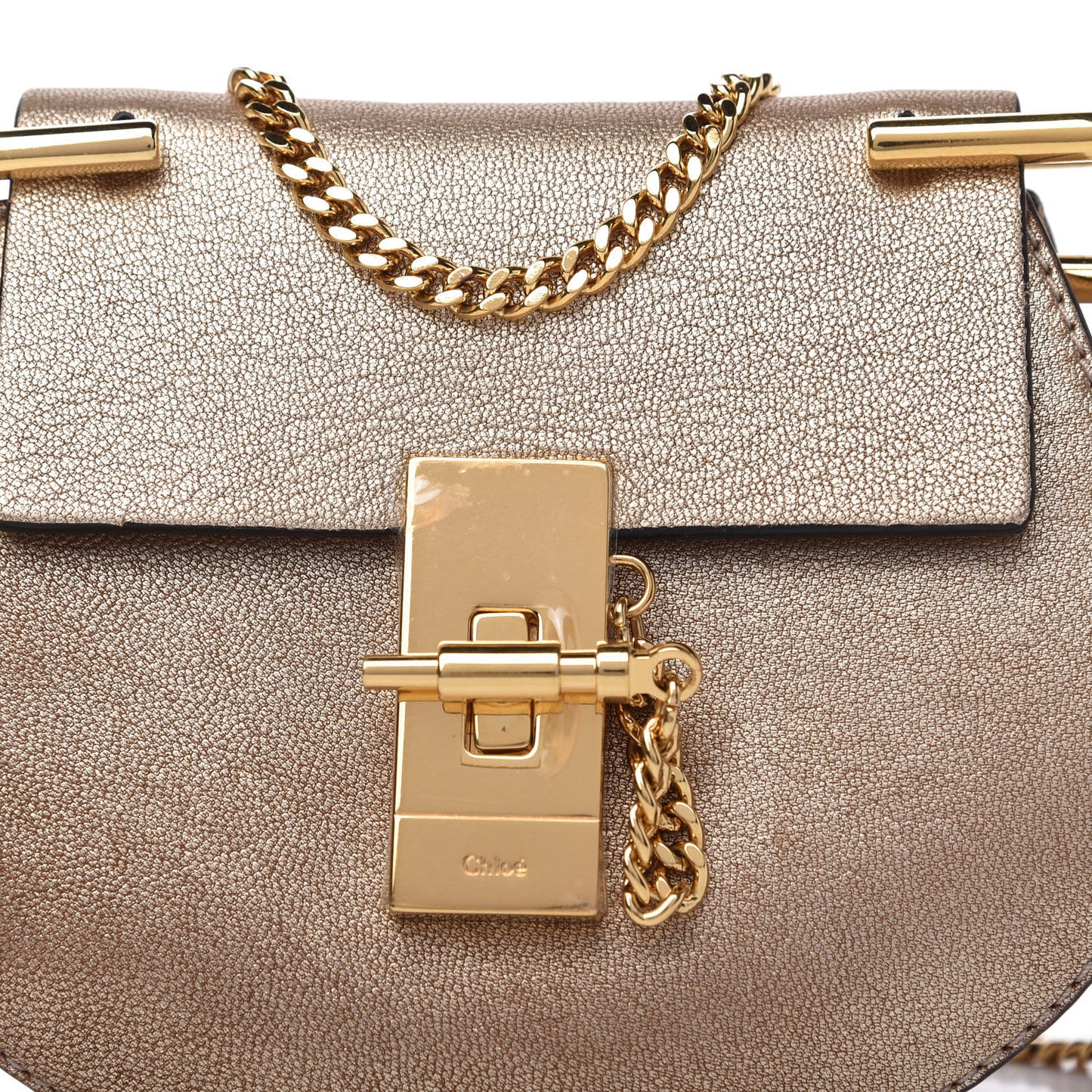 Metallic Grained Goatskin Nano Drew Shoulder Bag Abstract Gold