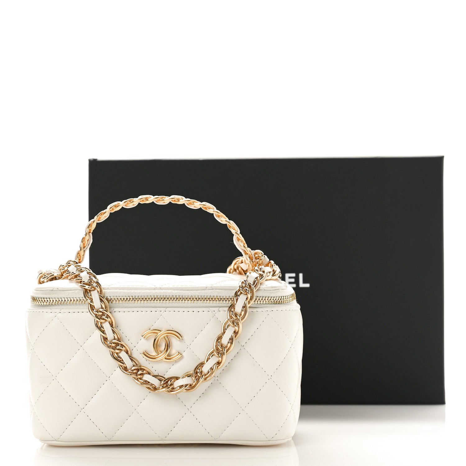 Chanel Lambskin Quilted Golden Links Top Handle Vanity Case With Chain White 12 of 12