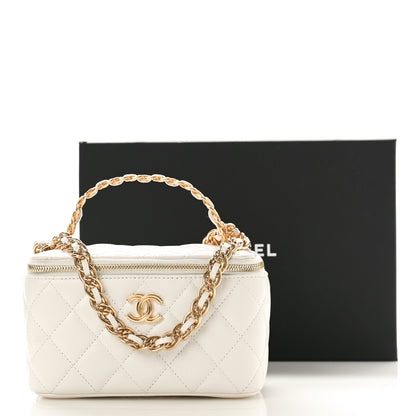 Chanel Lambskin Quilted Golden Links Top Handle Vanity Case With Chain White 12 of 12