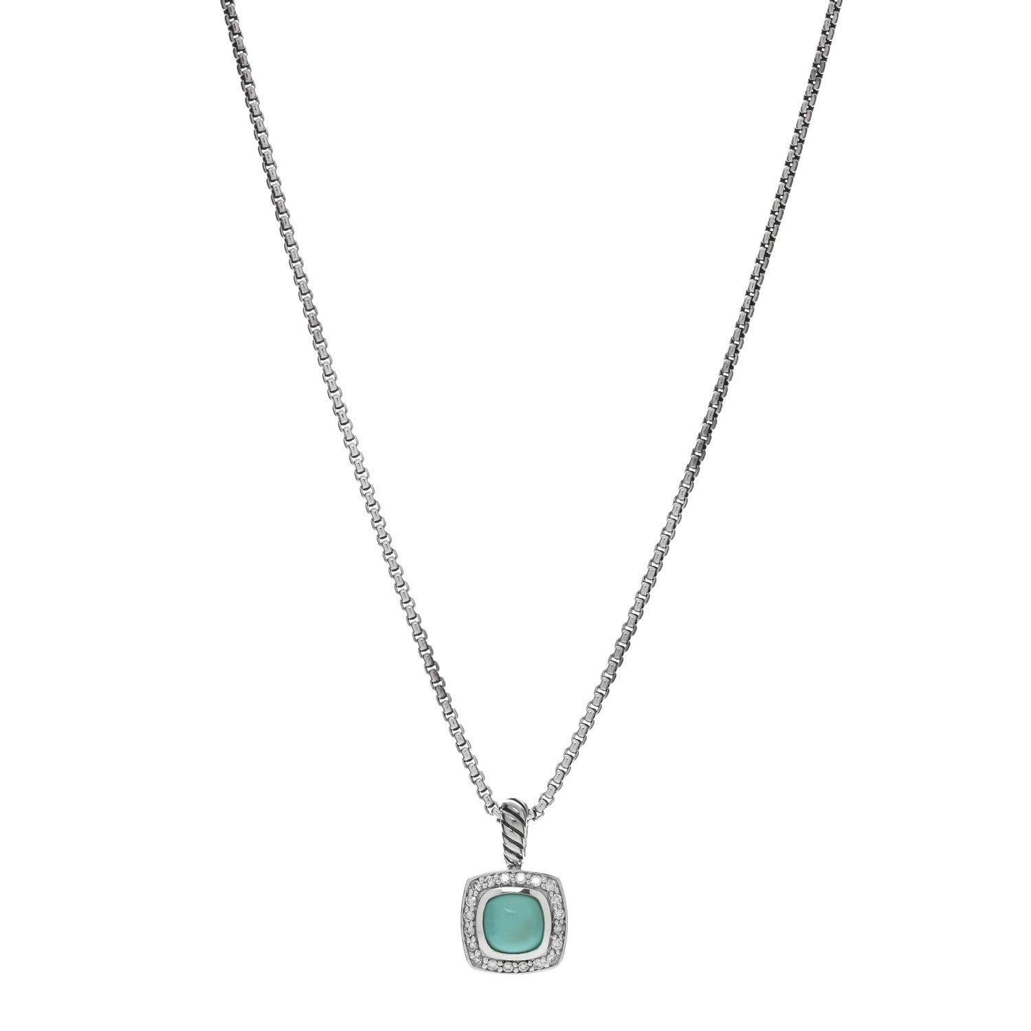 David Yurman Sterling Silver Diamond Turquoise 7mm Petite Albion Pendant Necklace 1 of 3