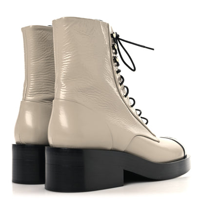 Chanel Shiny Goatskin Cap Toe Combat Boots 39 Gray Dark Gray 5 of 9