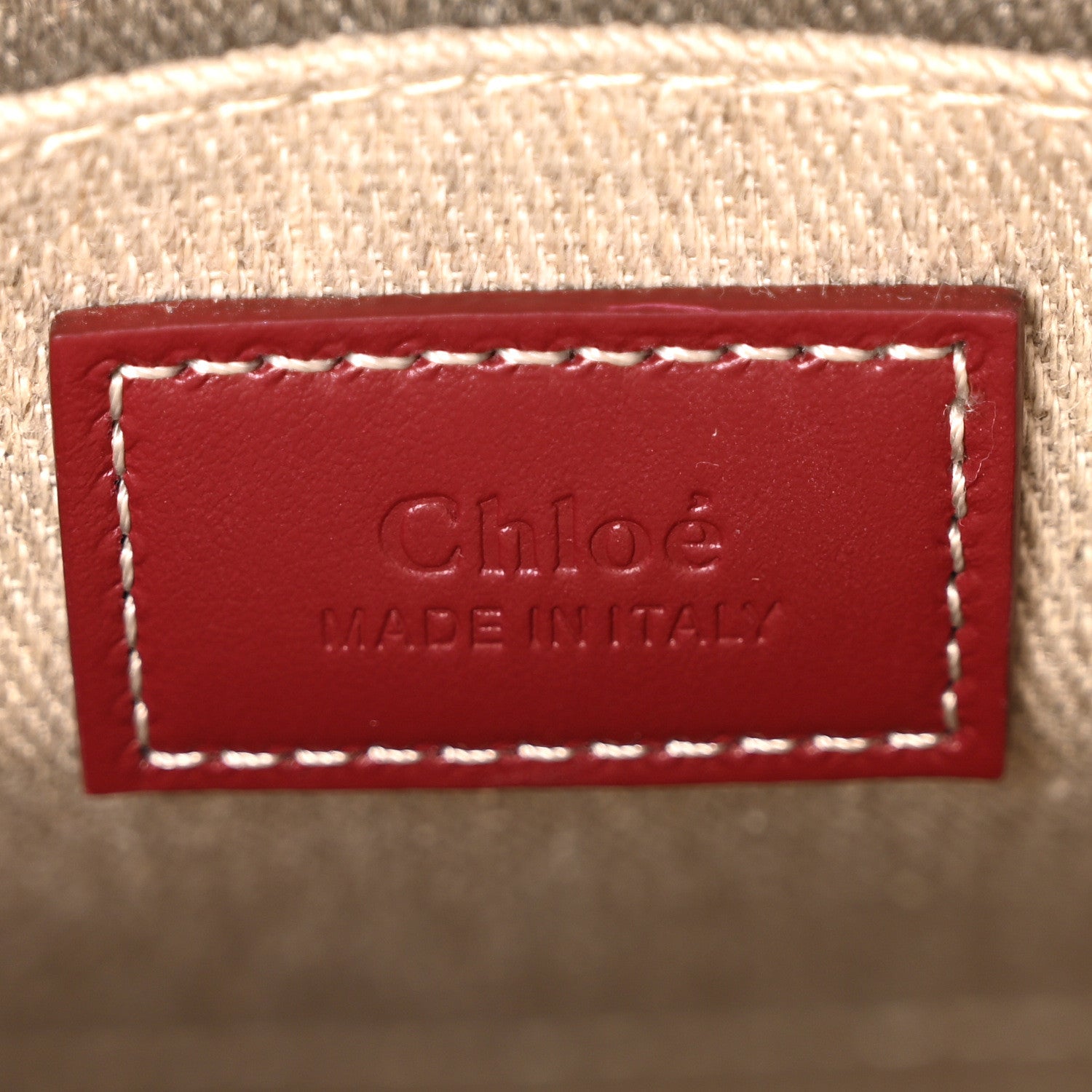 Chloe Cotton Calfskin Small Woody Ribbon Tote With Strap Dark Ruby 6 of 9