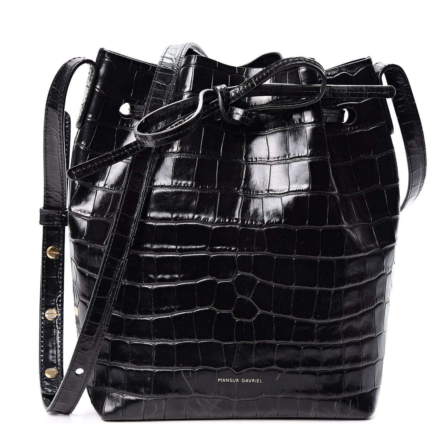 Crocodile Embossed Mini Bucket Bag Black