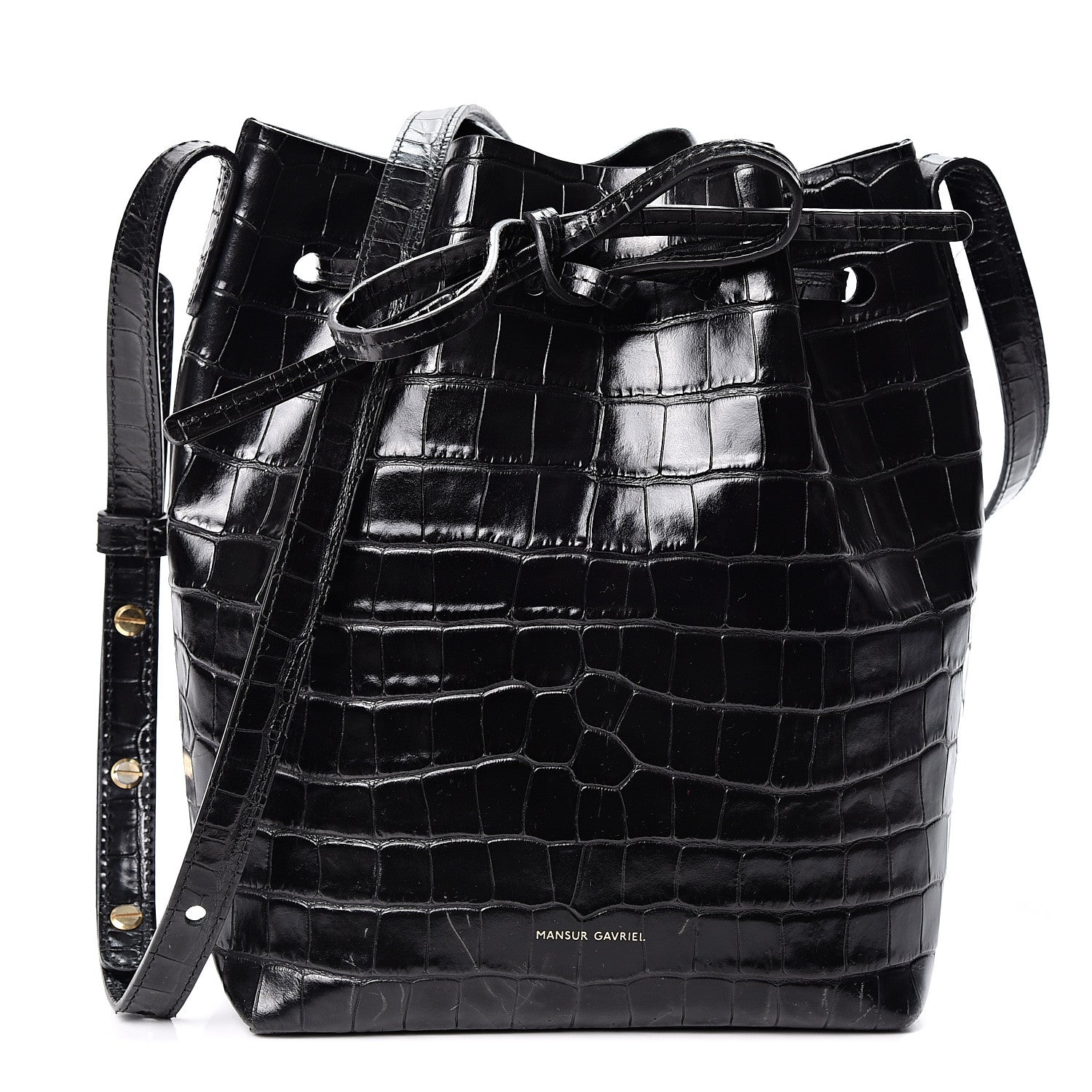 Mansur Gavriel Crocodile Embossed Mini Bucket Bag Black 1 of 9