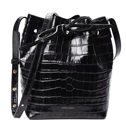 Mansur Gavriel Crocodile Embossed Mini Bucket Bag Black 1 of 9