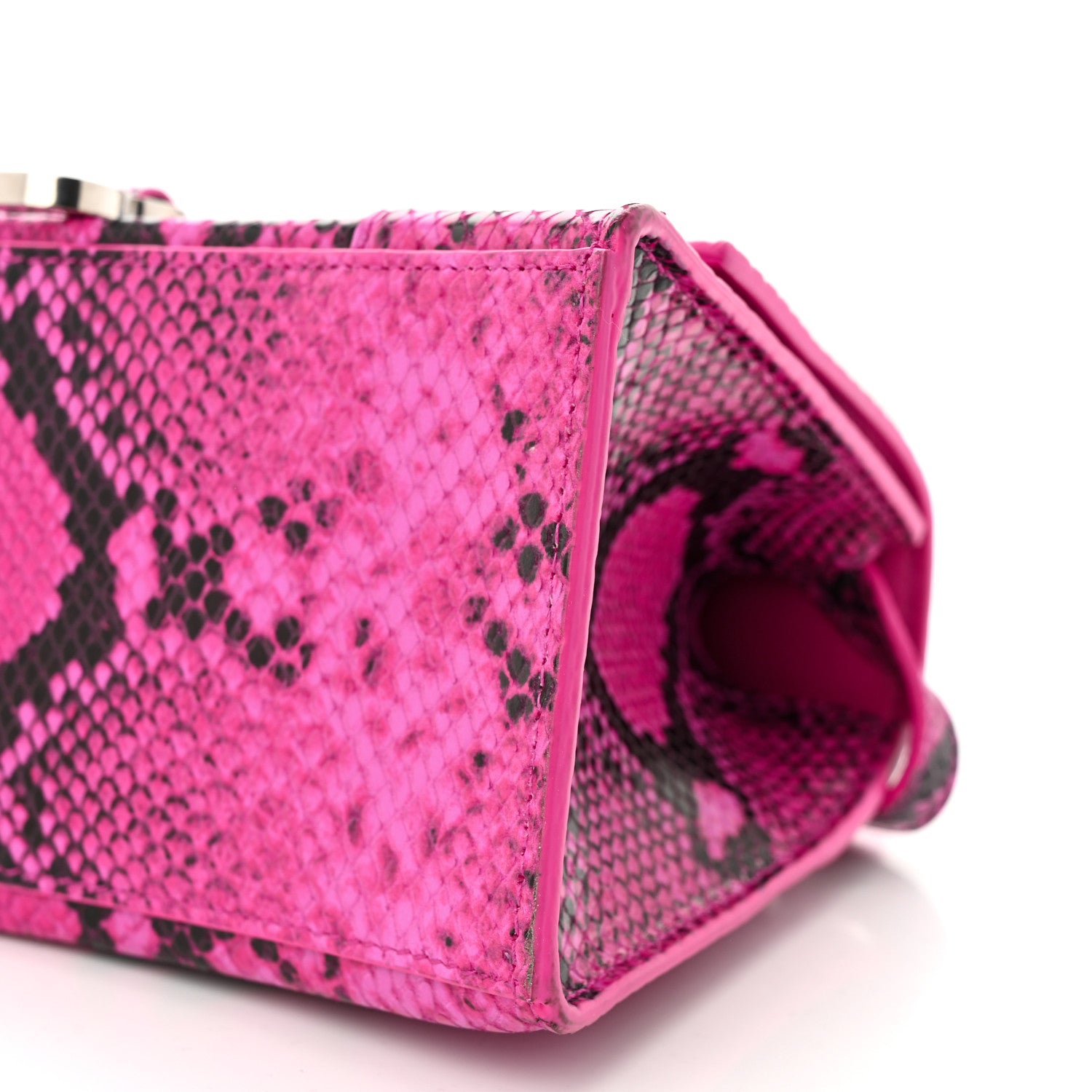Balenciaga Shiny Calfskin Python Effect Small Hourglass Top Handle Bag Fuchsia Black 10 of 10