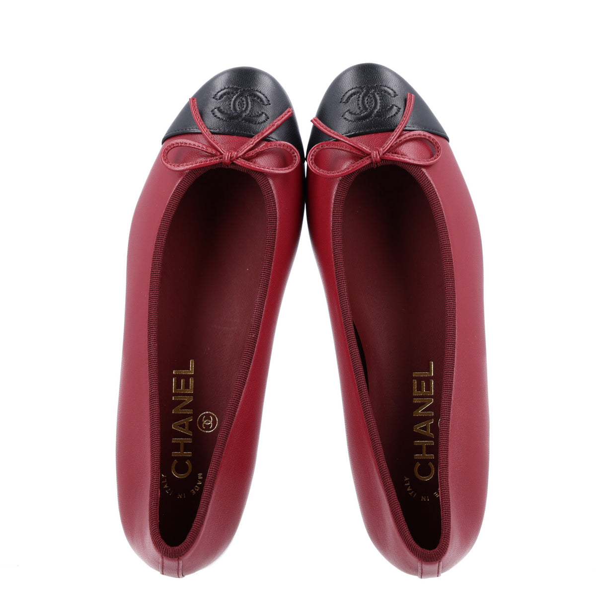 Chanel Lambskin Cap Toe CC Ballerina Flats 36.5 Burgundy Black 2 of 9