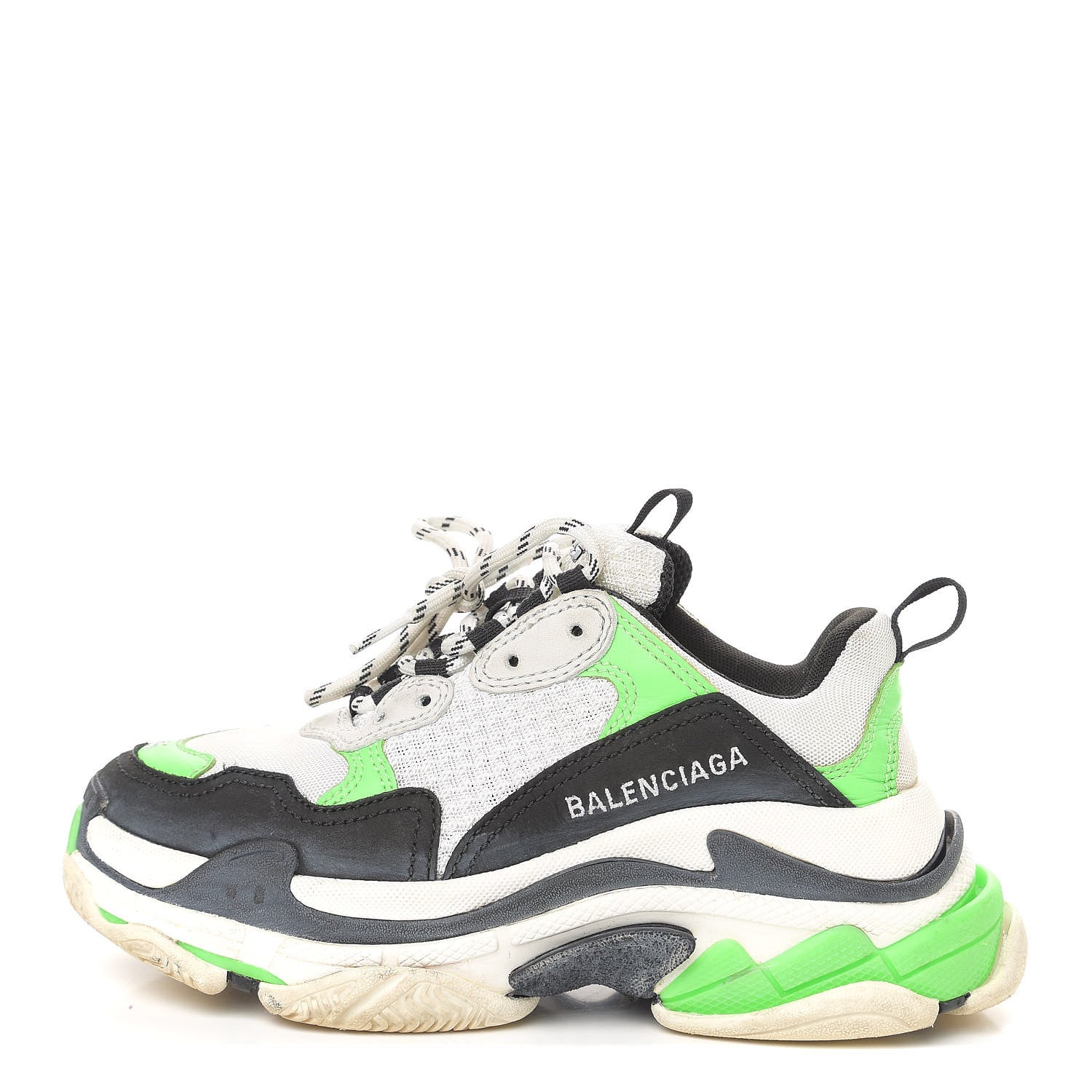 Balenciaga Fabric Mesh Womens Triple S Sneakers 35 White Green Fluo Black 1 of 10