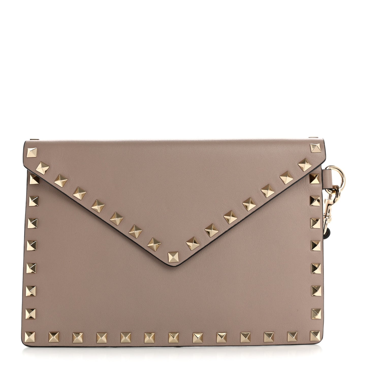 Vitello Medium Rockstud Envelope Flat Wristlet Pouch Poudre