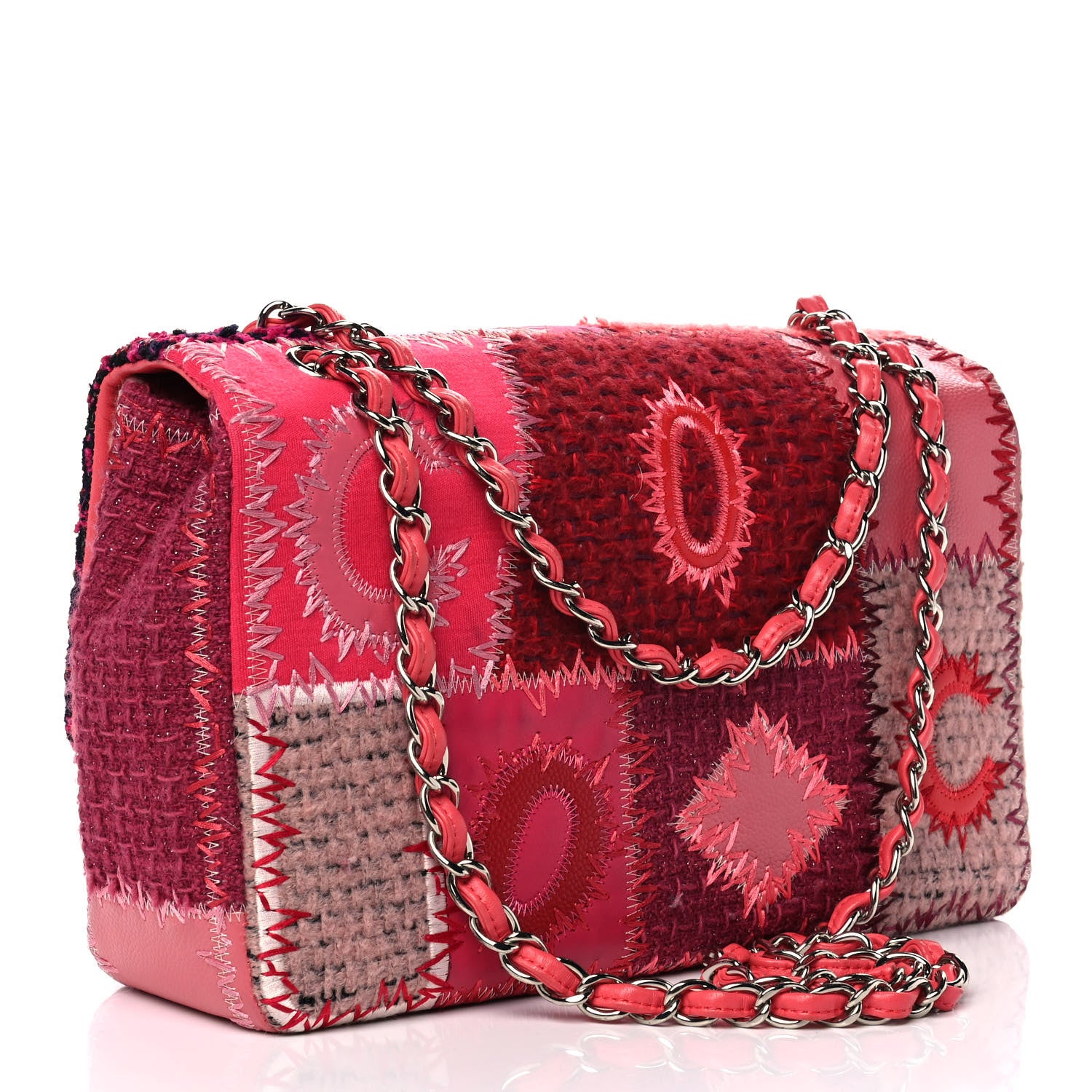 Chanel Tweed Patchwork Jumbo Single Flap Pink 3 of 12