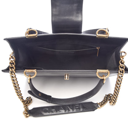 Chanel Glazed Calfskin Boy Tote Black 5 of 17