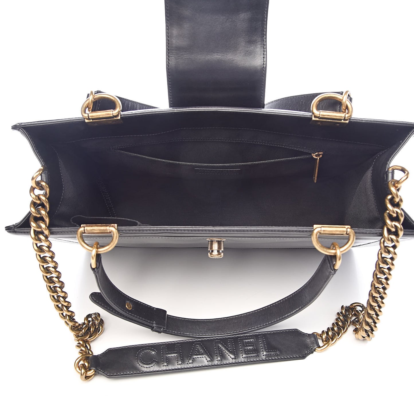 Glazed Calfskin Boy Tote Black