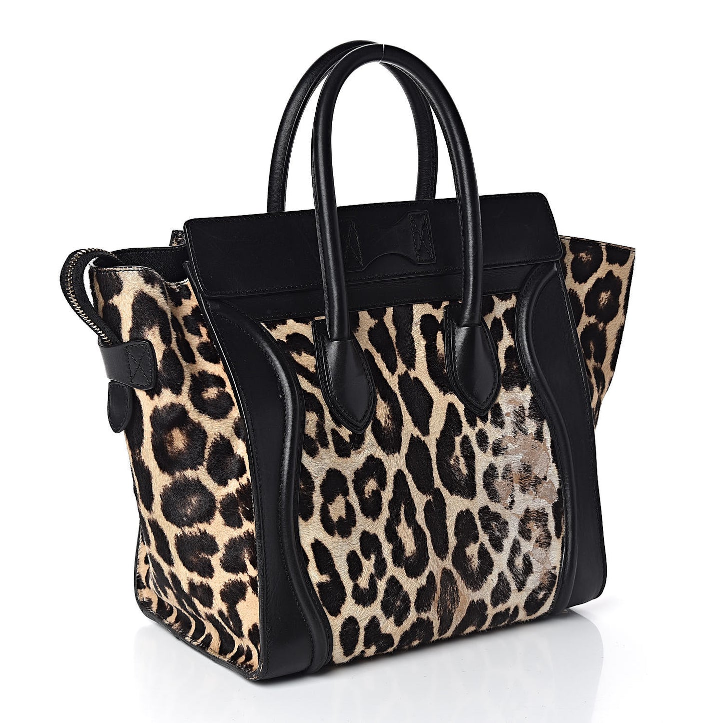 Leopard Pony Hair Mini Luggage Brown