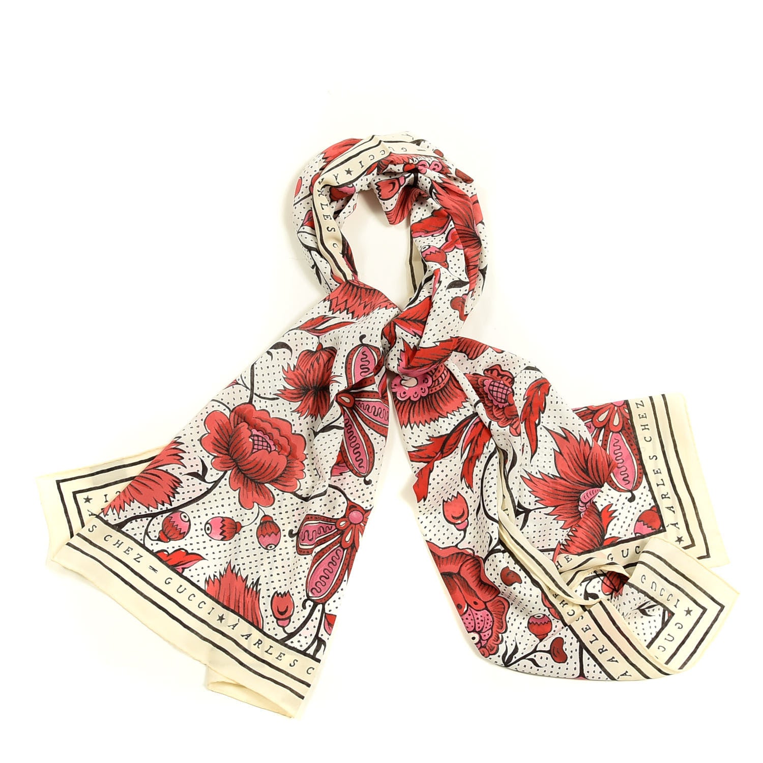Gucci Silk Alsacienne Flower Print Scarf Ivory Red 1 of 3